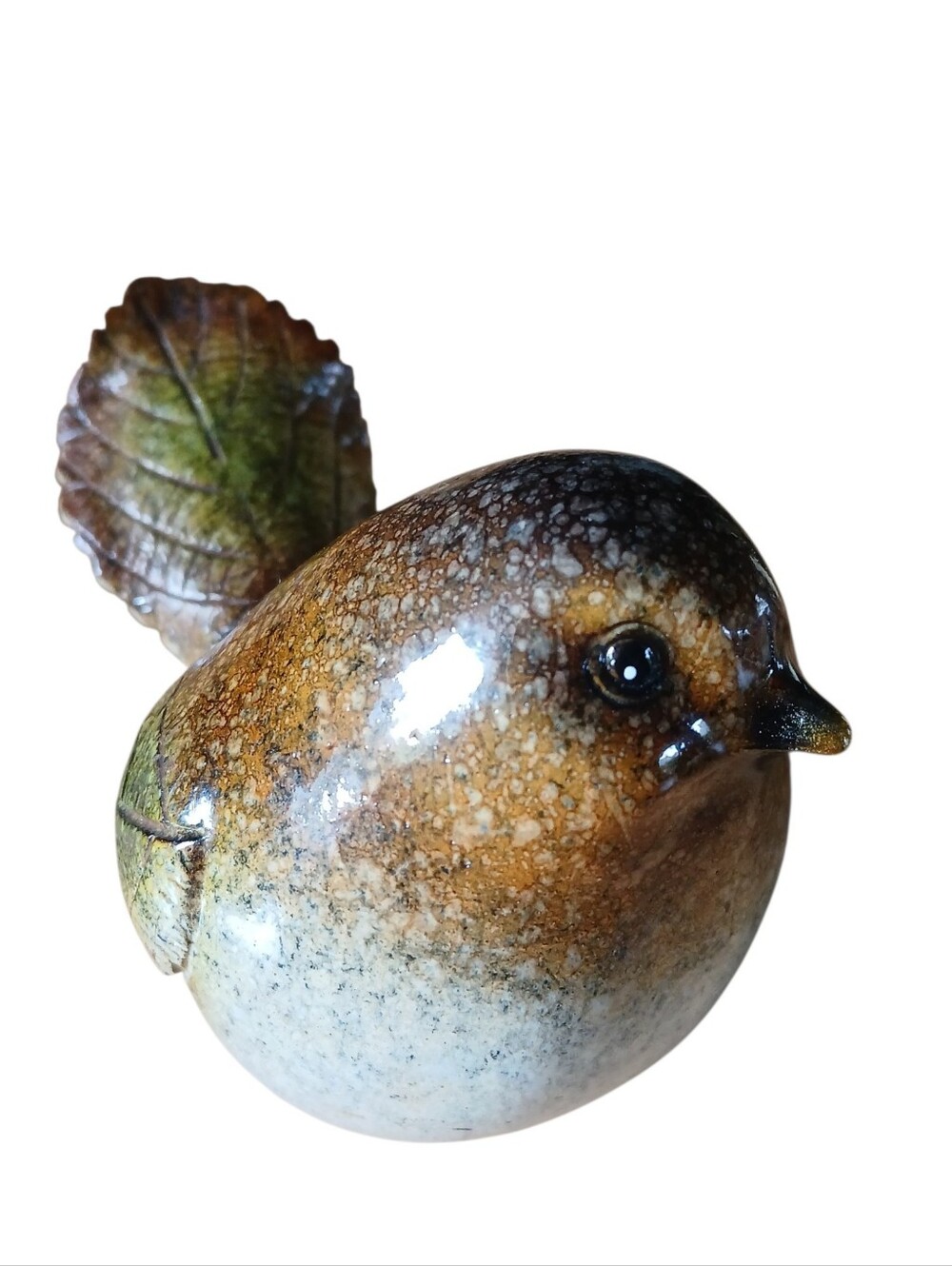Vintage Ganz Leaf Bird Pottery Figurine with Leaf-Shaped Tail Glazed Lightweight